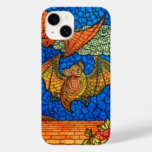 Fruit bat Stained glass look mosaic blue orange Case-Mate iPhone 14 Case