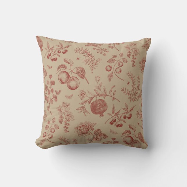 Fruit,  berry and flowers. Autumn seamless pattern Throw Pillow (Front)