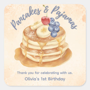 Fruit Blueberry Pancakes & Pyjamas 1st Birthday Square Sticker
