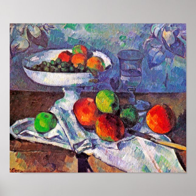 Fruit bowl, Glass and Apples, Cezanne Poster (Front)