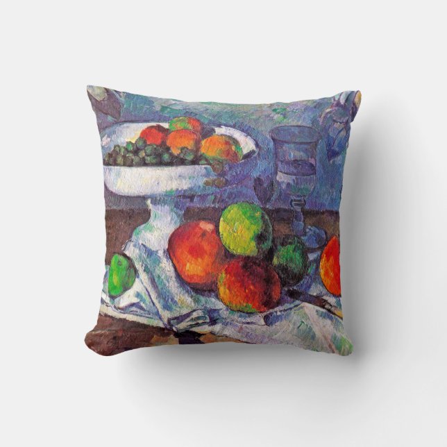 Fruit bowl, Glass and Apples, Cezanne Throw Pillow (Front)