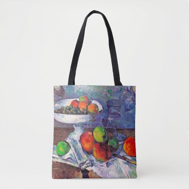 Fruit bowl, Glass and Apples, Cezanne Tote Bag (Front)