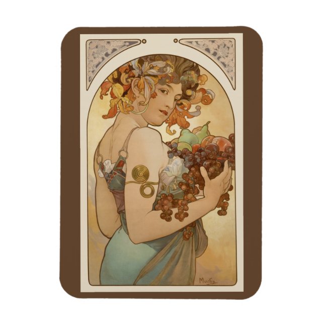 Fruit by Alphonse Mucha, Vintage Art Nouveau Magnet (Vertical)