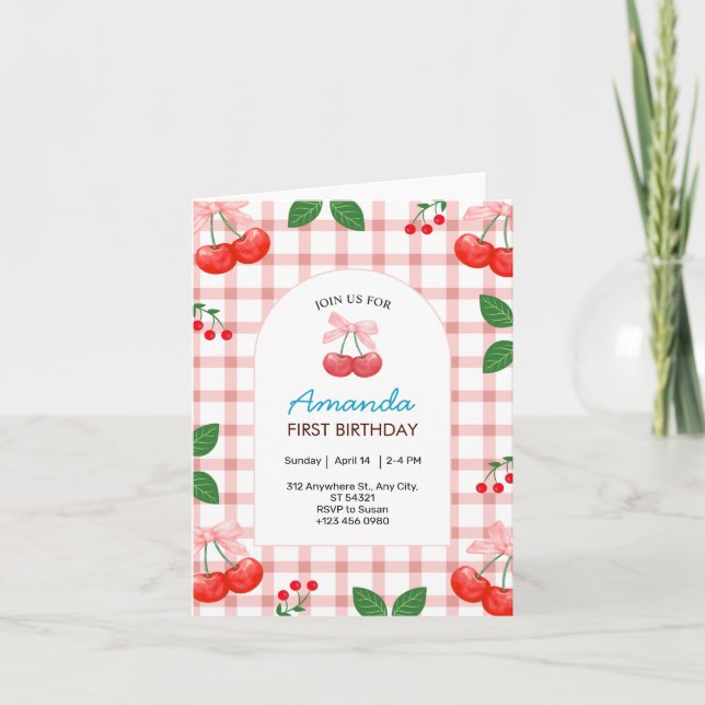 Fruit cerise Carte pliée Premier anniversaire (Devant)