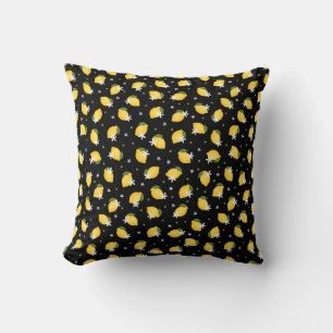 Fruit citrus lemon on black background throw pillow
