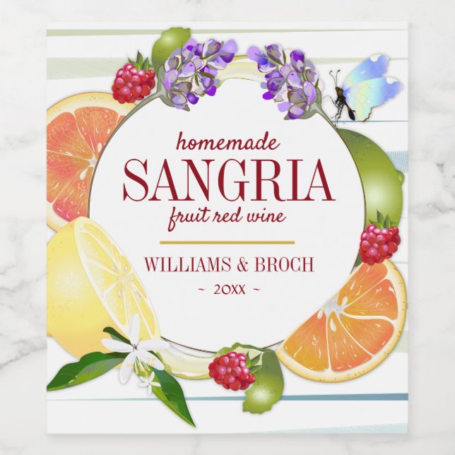 Fruit Citrus Sangria Wedding Wine Label (Single Label)