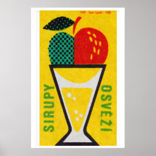Fruit Cocktail Matchbox Art Print, Czech Vintage Poster