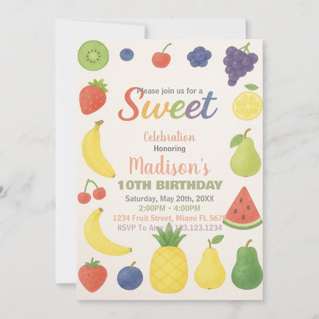 Fruit d'agrumes tropicaux Invitation d'anniversair (Devant)