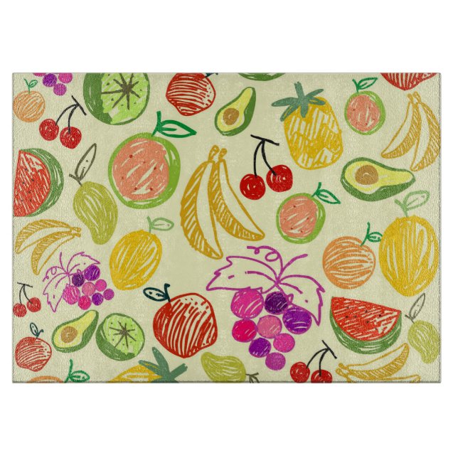Fruit Doodle Pattern Cutting Board (Front)