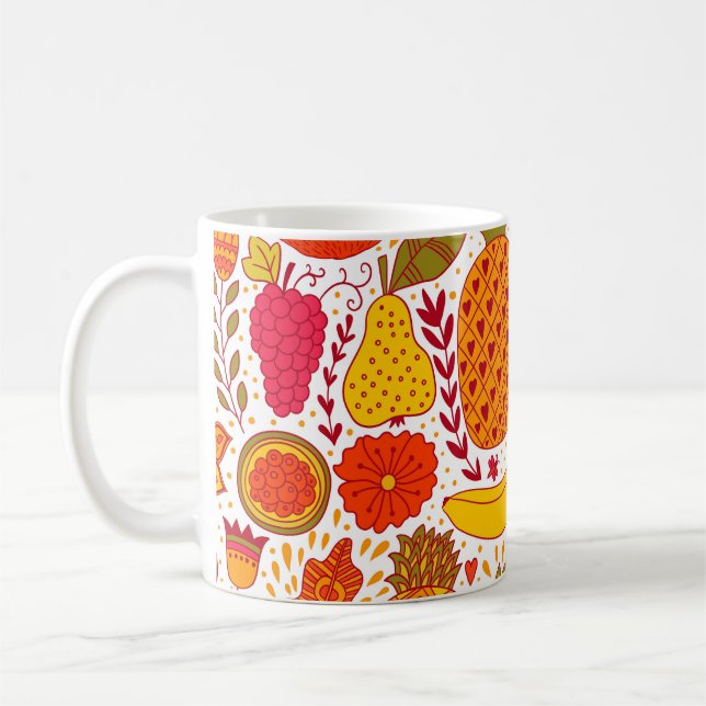 Fruit Doodles: Summer Vintage Pattern. Coffee Mug (Left)