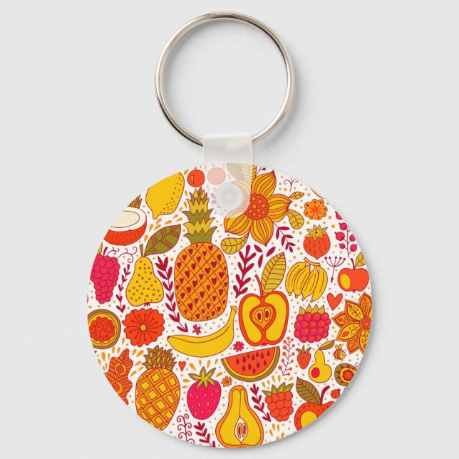Fruit Doodles: Summer Vintage Pattern. Keychain (Front)