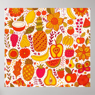 Fruit Doodles: Summer Vintage Pattern. Poster