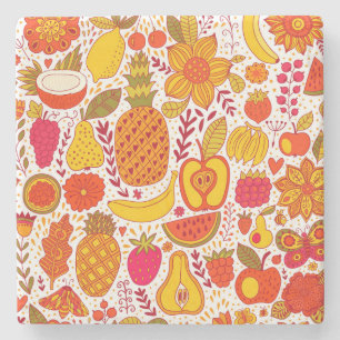 Fruit Doodles: Summer Vintage Pattern. Stone Coaster