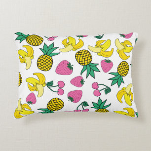 Fruit Fiesta: Bananas, Pineapples, Strawberries Accent Pillow