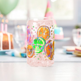 Fruit Fizz Printed Can Glass Drinkware: Set of 1