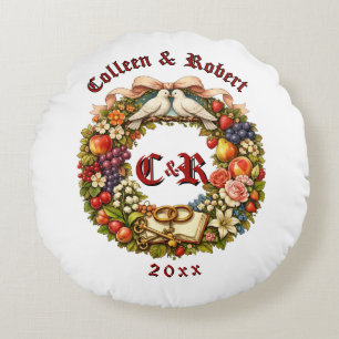Fruit & Floral Wedding Wreath Round Pillow