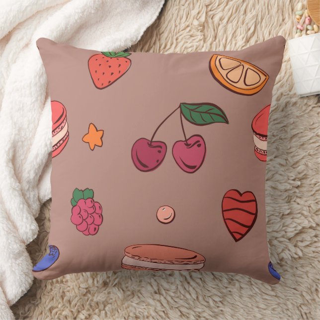 Fruit & French Macaron Pattern Throw Pillow (Blanket)
