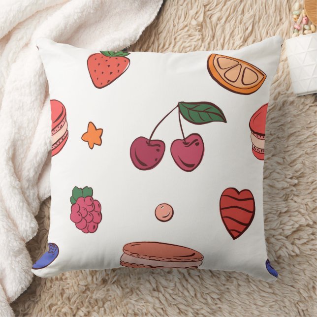 Fruit & French Macaron Pattern Throw Pillow (Blanket)