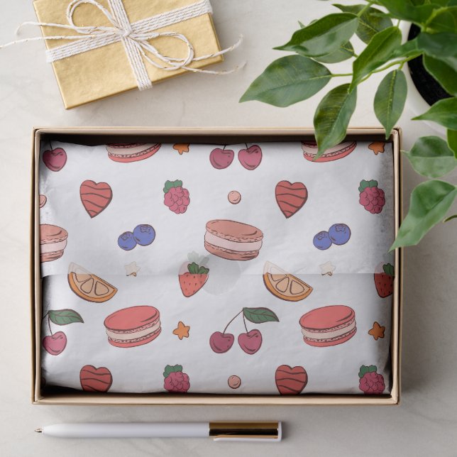 Fruit & French Macaron Pattern Tissue Paper (Gift)