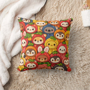 Fruit Friends Parade Cute Animal Chibi Throw Pillow