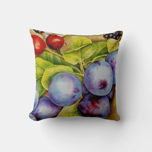 Fruit from the Hedgerow fine art square pillow (Front)
