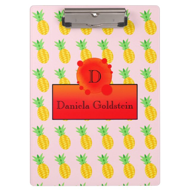 Fruit Fun Pineapple Sun Soothing Monogram Clipboard (Front)