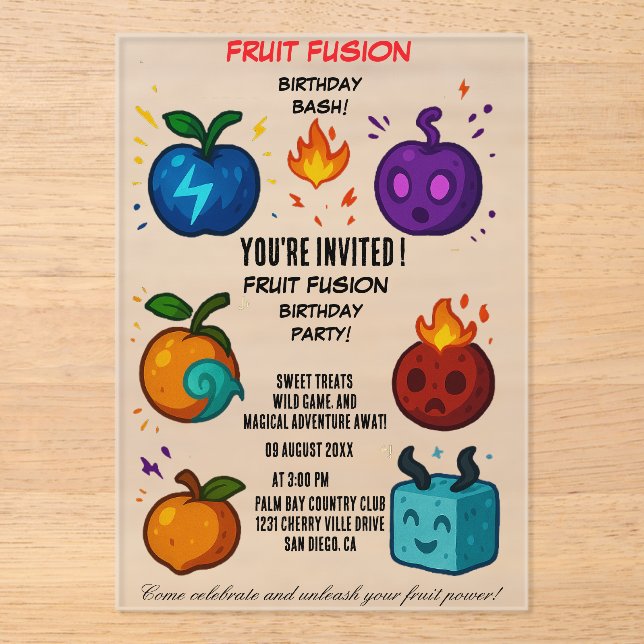 Fruit Fusion Birthday Party Invitation | Colourful (Front)