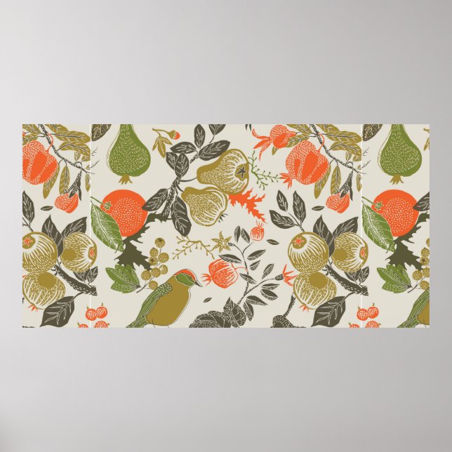 fruit garden with bird. seamless pattern poster (Front)