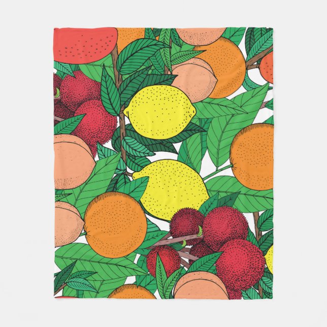 Fruit Hand Drawn Sketch Pattern Fleece Blanket (Front)