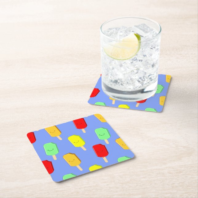 Fruit Ice Pop Pattern Square Paper Coaster (Insitu)