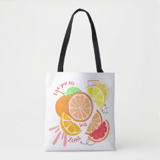 Fruit-Inspired Live Life with Zest Citrus Themed Tote Bag