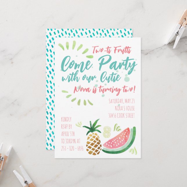 Fruit Invitation de fête à thème - Anniversaire de (Devant/Arrière en situation)