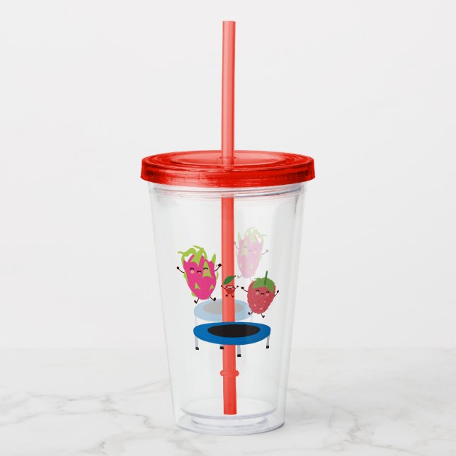 Fruit Jumping On Trampoline Acrylic Tumbler (Front)