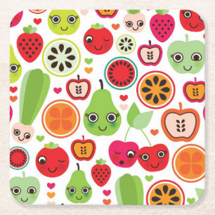 fruit kids illustration apple square paper coaster