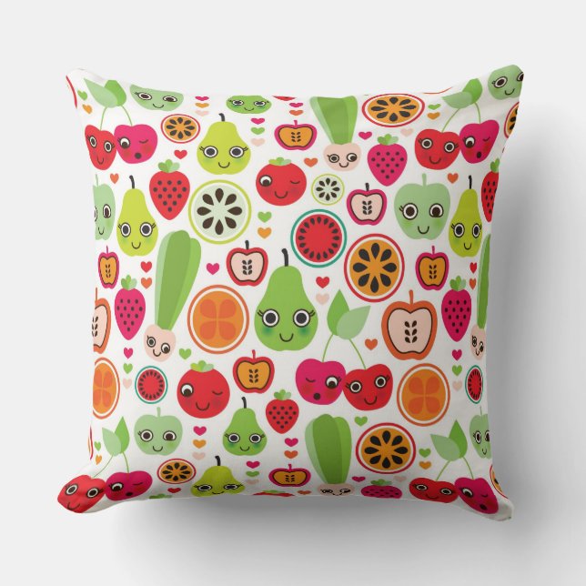 fruit kids illustration apple throw pillow (Front)