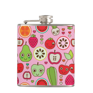 fruit kitchen illustration pattern hip flask