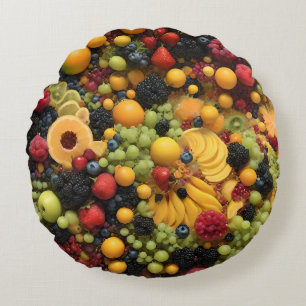 Fruit Lovers Delight Colorful Fruit Platter, Round Pillow