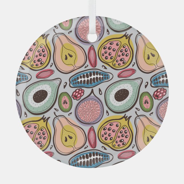 Fruit Medley: Vibrant Seamless Pattern Glass Ornament (Front)