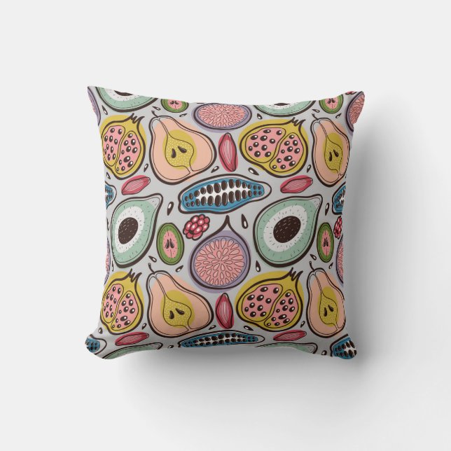 Fruit Medley: Vibrant Seamless Pattern Throw Pillow (Front)