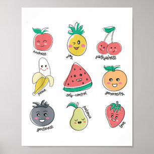 Fruit Of Spirit Virtues Cute Kawaii Christian Kids Poster
