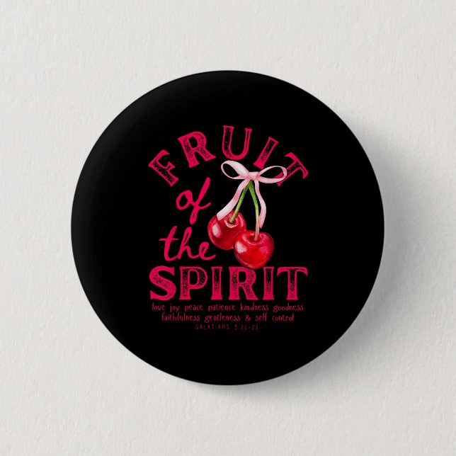 Fruit Of The Spirit Christian Coquette Pink Bow Ch 2 Inch Round Button (Front)