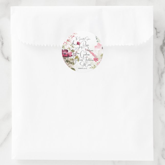 Fruit of the Spirit pink floral Classic Round Sticker (Bag)