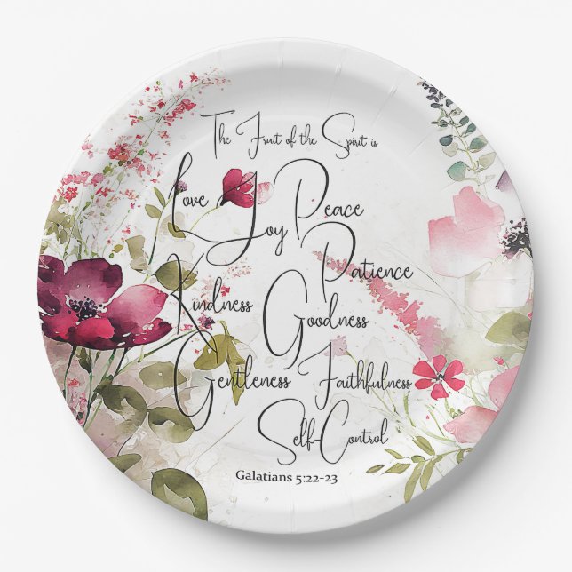 Fruit of the Spirit pink floral Paper Plate (Front)