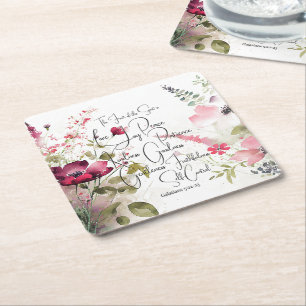 Fruit of the Spirit pink floral Square Paper Coaster
