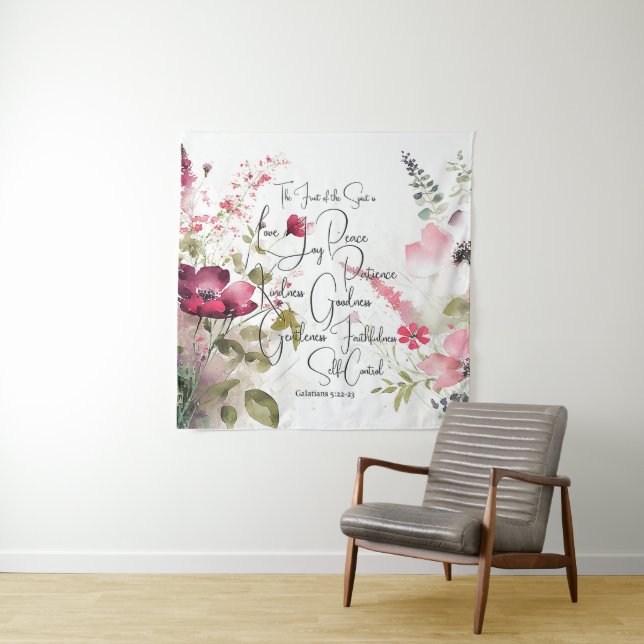 Fruit of the Spirit pink floral Tapestry (In Situ)