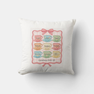 Fruit of the Spirit pink tea cups Throw Pillow