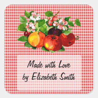 Fruit on Red Plaid Square Sticker