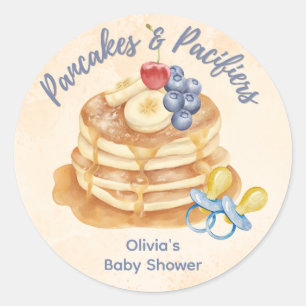 Fruit Pancakes & Pacifiers Gingham Baby Shower Classic Round Sticker