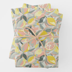 Fruit Pattern     Pink Grey Wrapping Paper Sheet