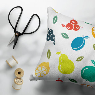 Fruit Pattern, Plum, Orange, Lemon, Pear, Apple Accent Pillow